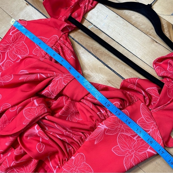 No Pise La Grama Sz 8 Luna Bonita Red Ruffle Orchid Floral Print Maxi Dress - Picture 10 of 13